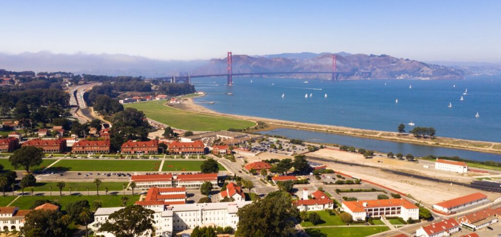 Golden Gate Bridge and San Francisco Bay viewed from above