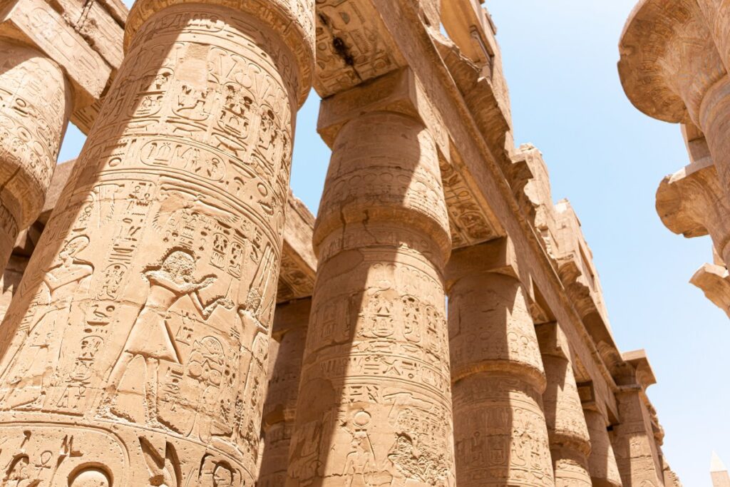 Monumental columns at Karnak Temple in Luxor, Egypt