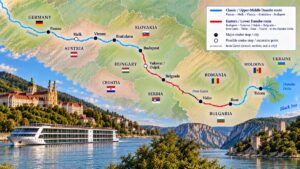 Danube river cruise routes from Passau through Vienna, Budapest and Belgrade to the Danube Delta