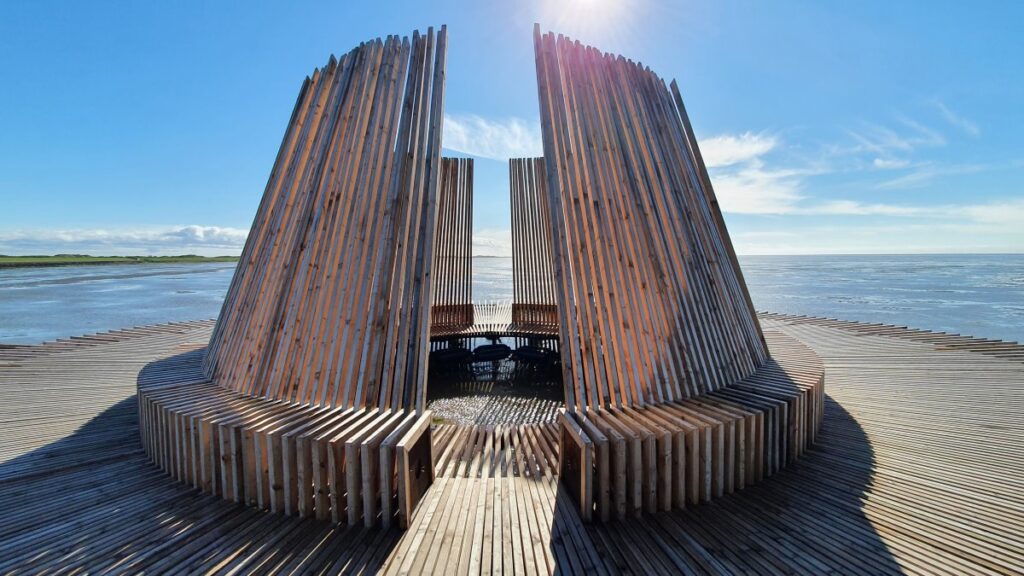 Wooden art installation overlooking the Wadden Sea