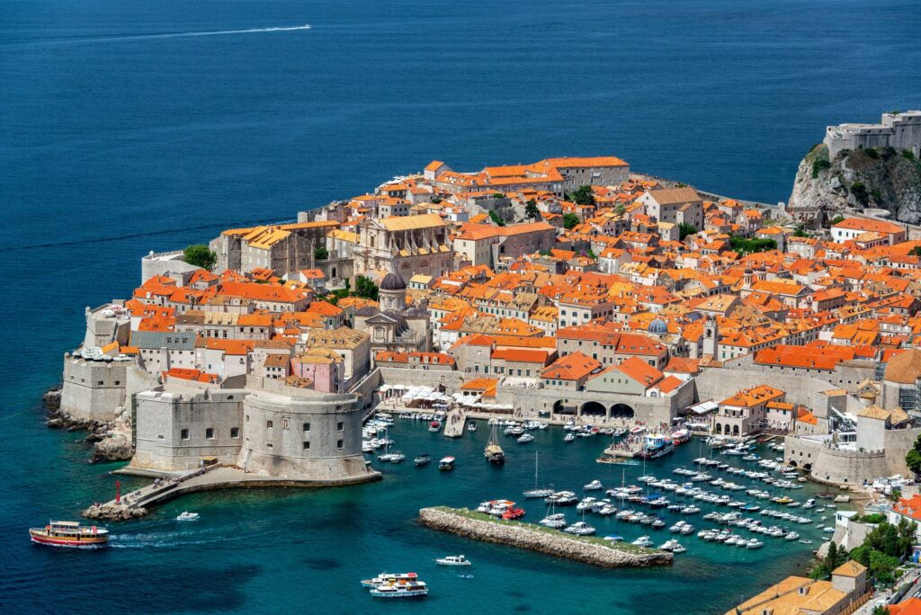 Panoramic view of Dubrovnik’s walled Old Town and harbour on Croatia’s Adriatic coast