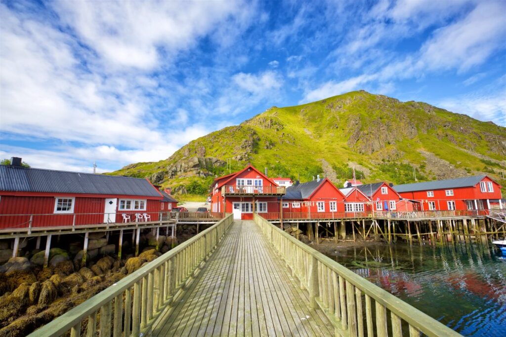 Traditional red fishing village in the Lofoten Islands, Northern Norway