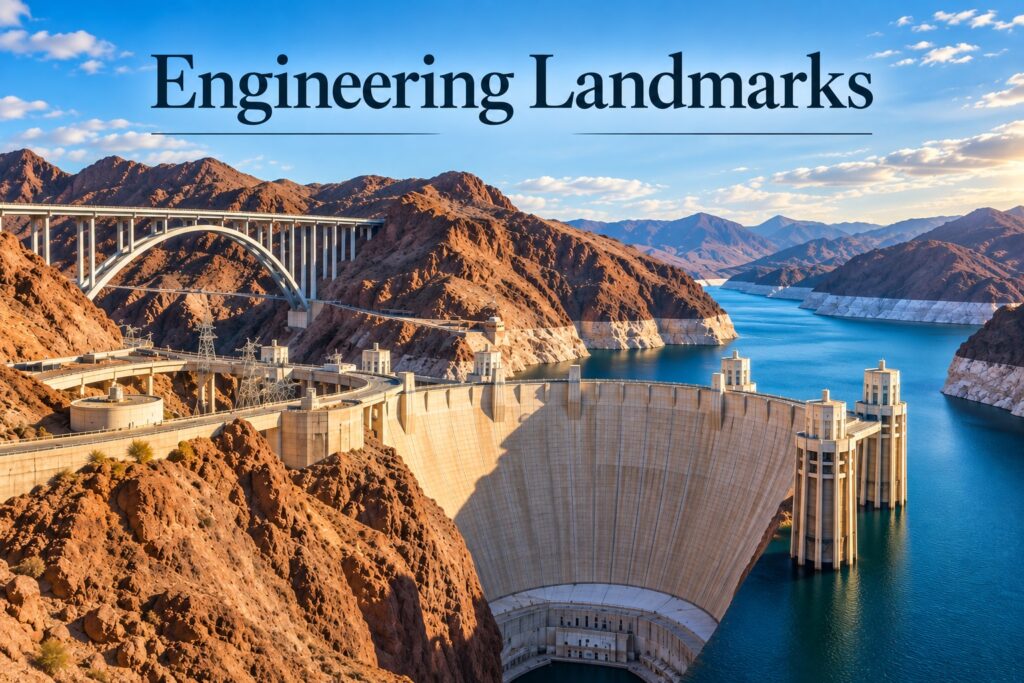 Hoover Dam and Memorial Bridge representing remarkable engineering landmarks