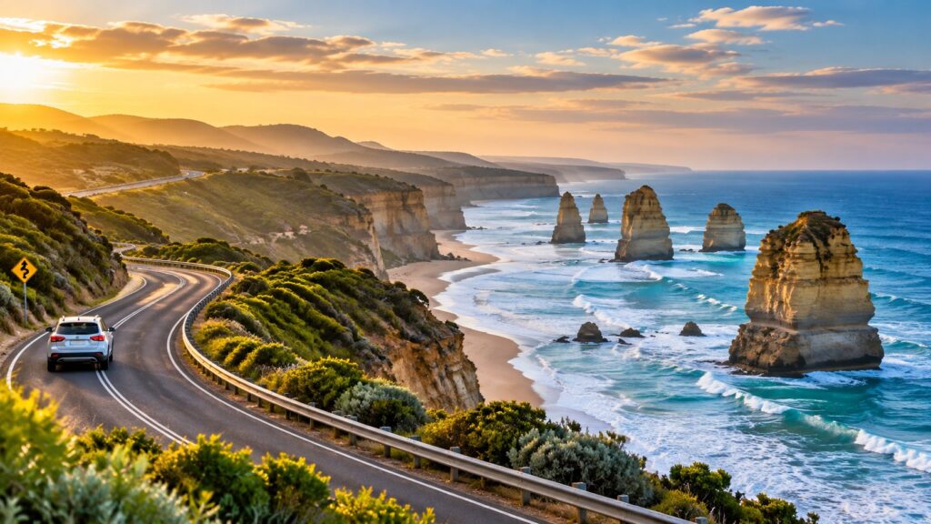 Scenic coastal drive along the Great Ocean Road in Victoria, Australia